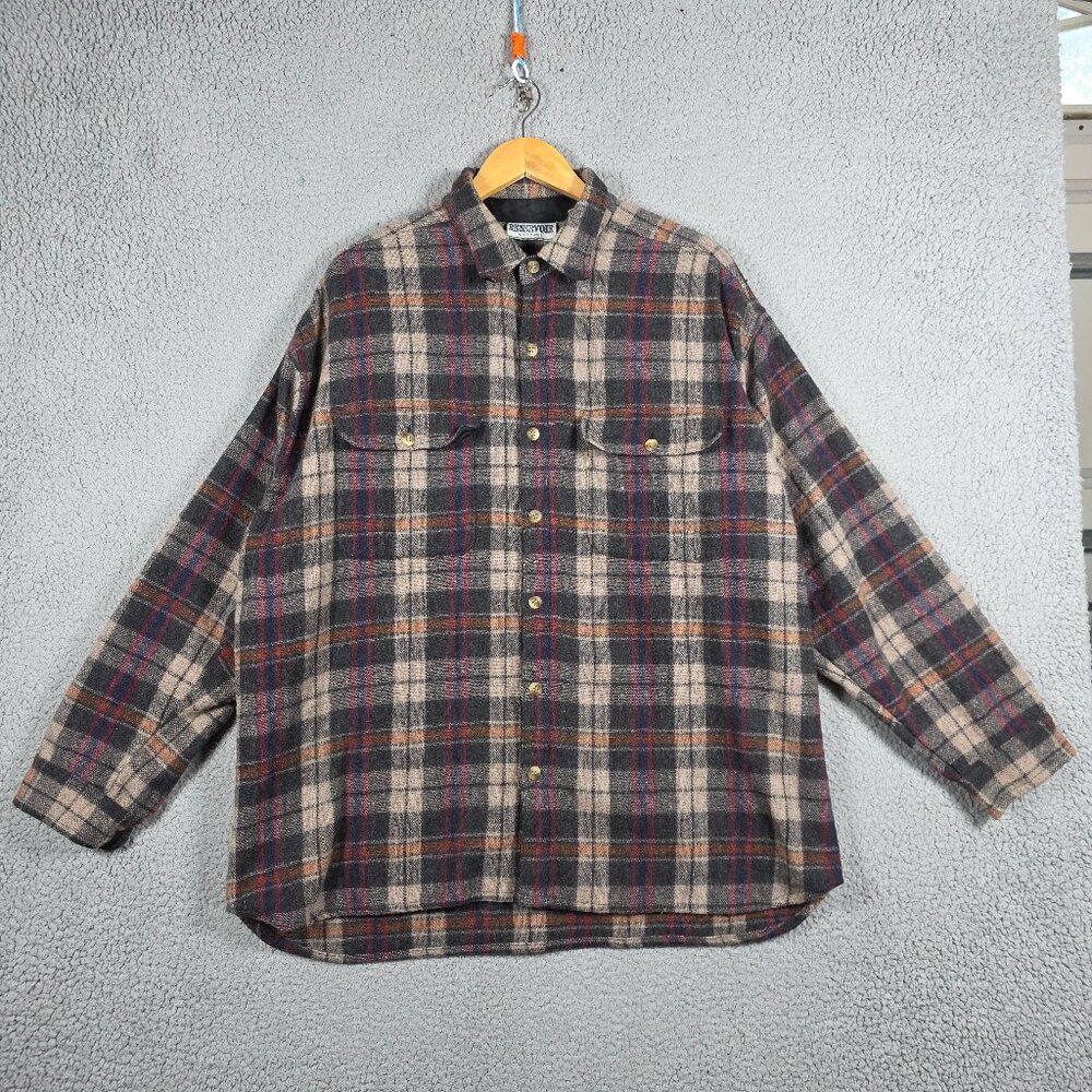 Vintage Flannel Shirt Mens Size XL Brown Tartan Plaid Regular Fit Wool Blend VTG - Picture 1 of 12